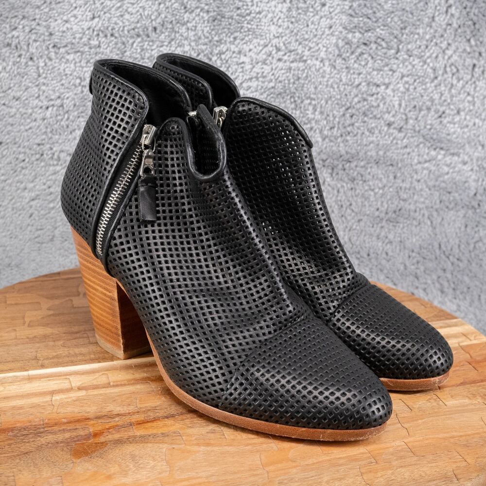 rag and bone Margot black Perforated Leather ankle Boots Size 40 US 9.5-10 heels